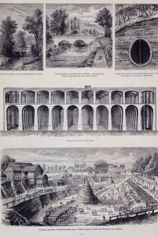 Des sources de la Dhuys au réservoir de Ménilmontant, Peulot et Thorigny, gravure, s.d., Musée Carnavalet / Roger-Viollet